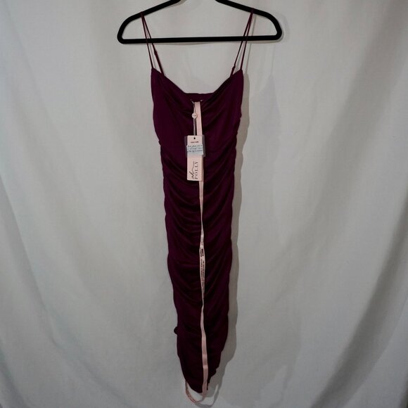 NEW Oh Polly Forever and Always Asymmetric Ruched Midi Dress - Purple - Picture 3 of 10